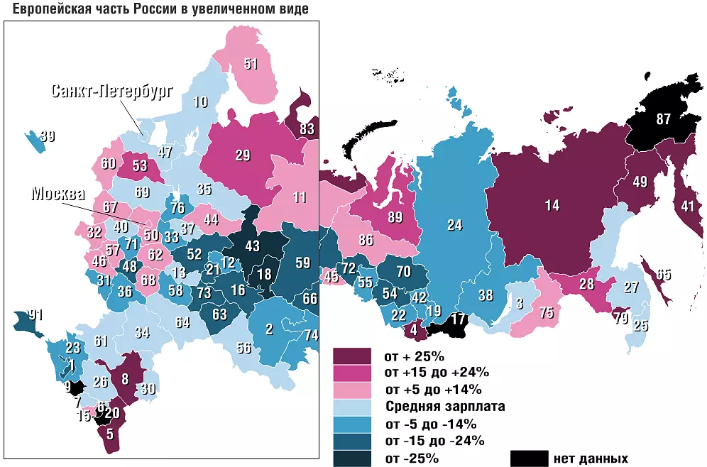 Средняя зарплата охранников по субъектам России