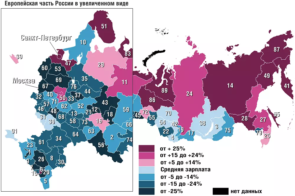 Средний оклад учителей по регионам России
